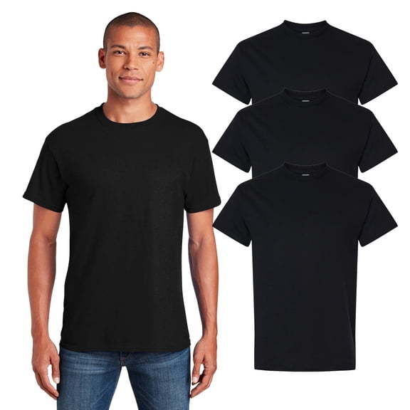 Gildan Short Sleeve Black T-Shirt - Heavy Cotton, 3 Pack Men Crewneck Classic Shirt, S
