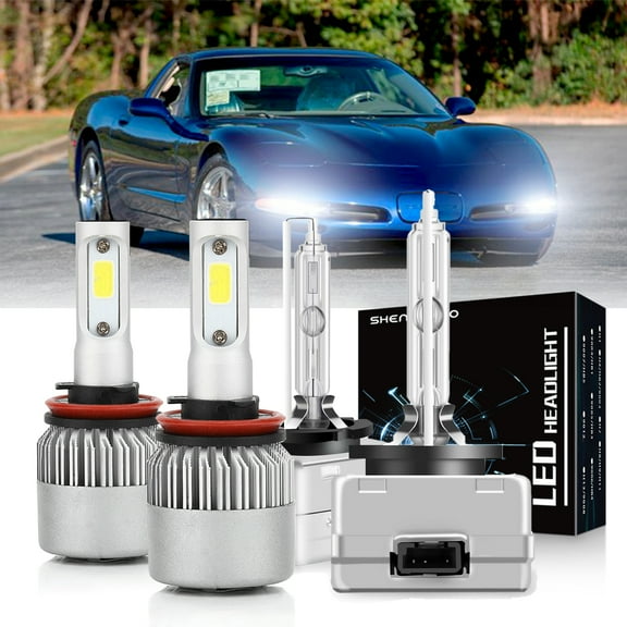 For 2005-2013 Chevy Corvette H9 LED High Beam and D1S Xenon Low Beam Headlights 4pc