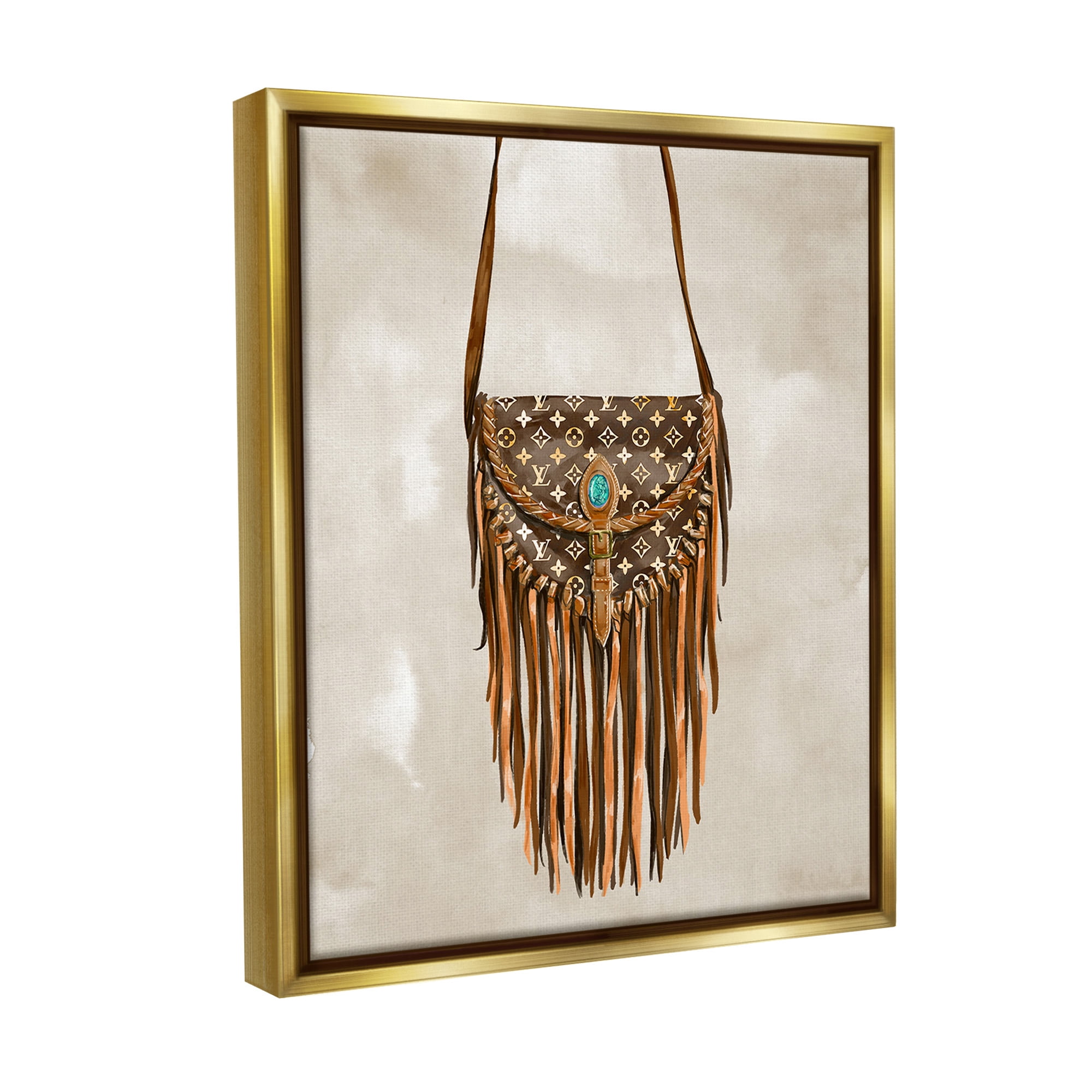 Stupell Industries Boho Designer Purse Beauty & Fashion Painting Gold Floater Framed Canvas Art Print Wall Art, 17 x 21