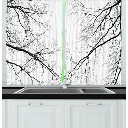 Curtains For Black And White Living Room Forest Curtains 2 Panels Set, Trees Branches Leafless Spooky Scary Image in a Gloomy Air Sky Scene Image, Window Drapes for Living Room Bedroom, 55W X 39L Inches, Black and White, by Ambesonne ()