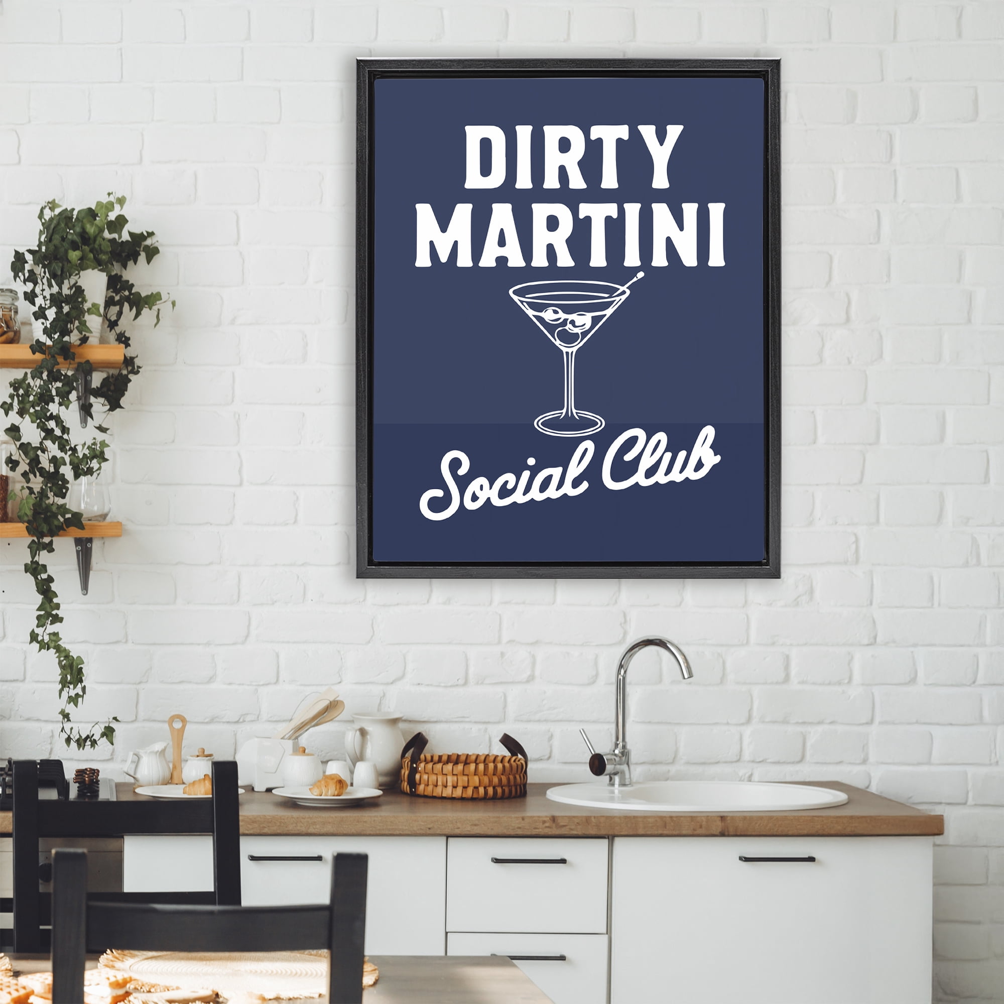Stupell Industries Retro Dirty Martini Club Black Framed Floater Canvas Wall Art, design by Lettered and Lined