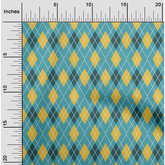 oneOone Cotton Silk Teal Blue Fabric Argyle Check Sewing Craft Projects Fabric Prints By Yard 42 Inches Wide