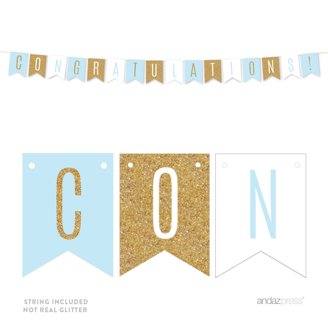 Navy Blue Pink Rose Gold Glitter Pennant Banner – 2 Pack, 52Ft Total, Gender Reveal Party Decor, Triangle Flags For Weddings, Birthdays, Showers