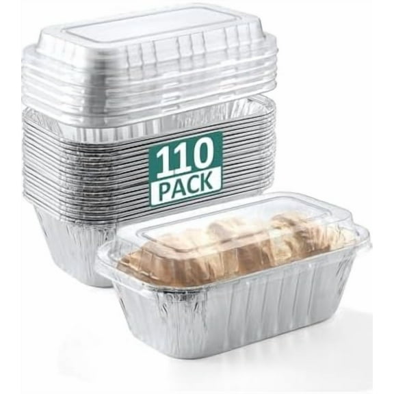 110 Pack 6x3.5x2 Aluminum Loaf Pans with Lids: 1LB, for Baking Cakes, Bread, Meat, Loaves