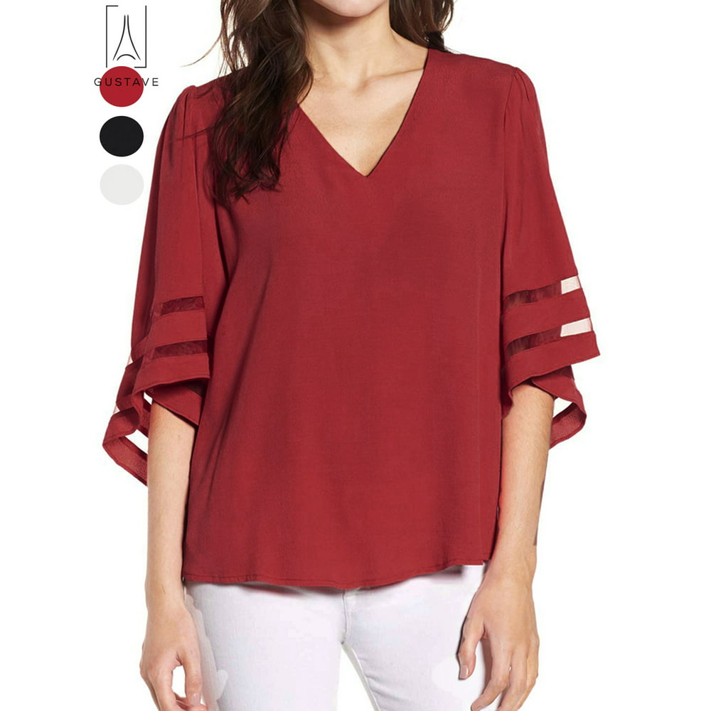 Gustave - GustaveDesign Women's Plus Size Chiffon Top V Neck Blouse ...
