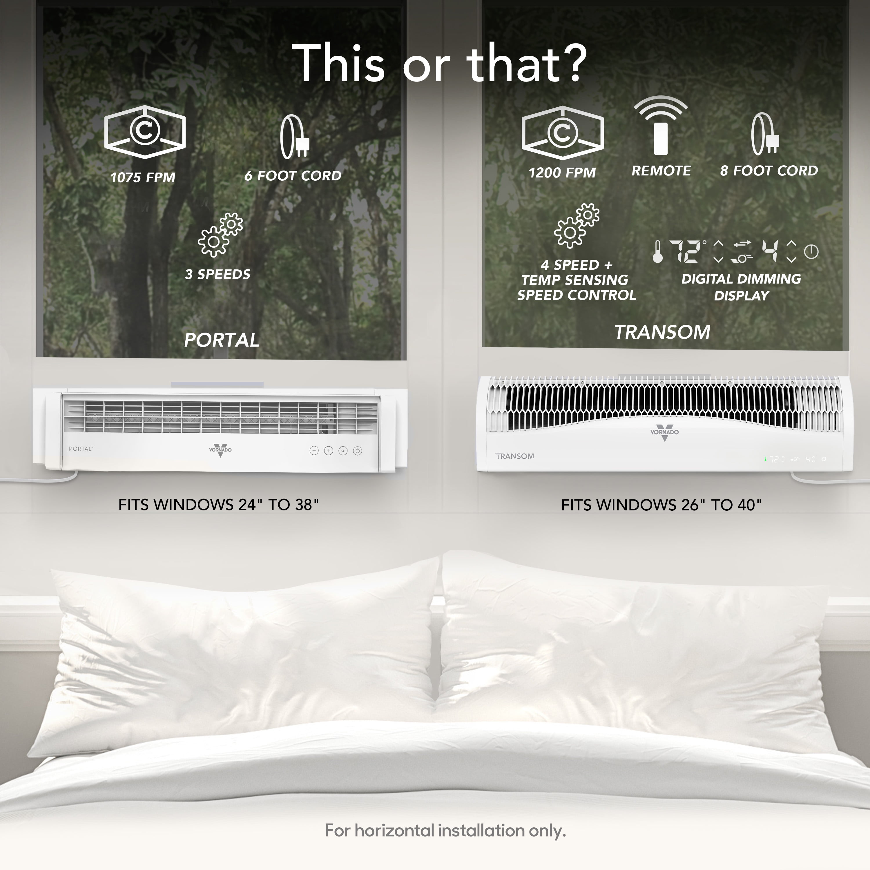 Vornado Portal® Window Fan, 3-Speed, Reversible Exhaust, Weather Resistant, for Kitchen, Bedroom, Home, White, 2026 Model