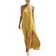 thumbnail image 2 of ClodeEU Women's Halter Neck Sleeveless Backless Maxi Dress,Beach Vacation Summer Dress with Slit Yellow,Women's Plus S, 2 of 7