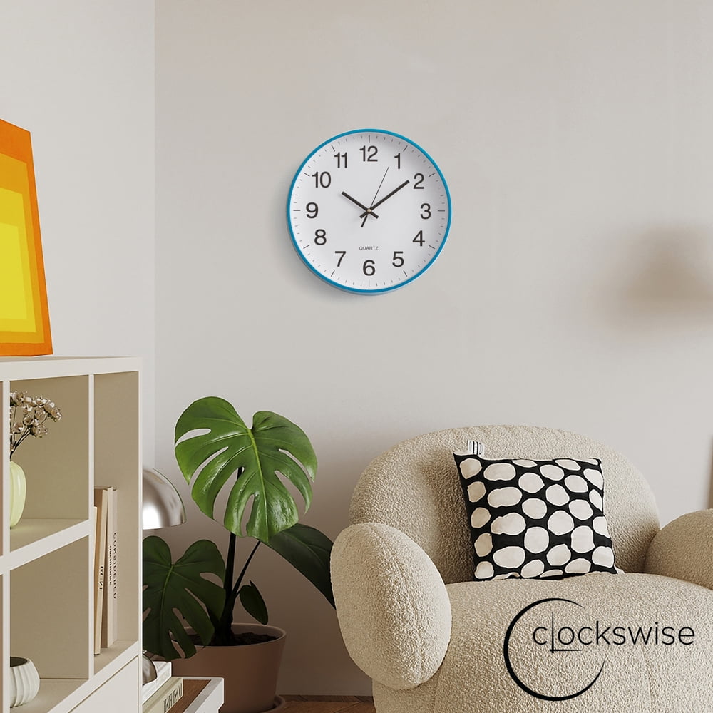 Clockswise Blue 10-In Analog Clock – Silent, Non-Ticking for Wall - Battery-Operated Perfect for Home Office, Farmhouse Kitchen, Entryways, Dining Rooms and Bedroom Decor, School and Bathroom Clock