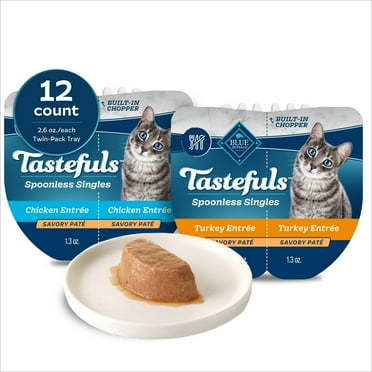 (2 Pack of 12) Blue Buffalo Tastefuls Spoonless Singles Variety Pack, Wet Cat Food Paté, 2.6-oz. Twin Packs, Chicken & Turkey (12 Ct.)