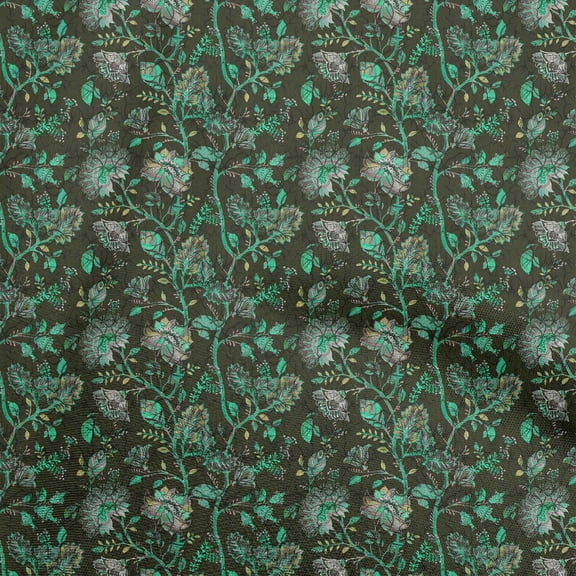 oneOone Viscose Chiffon Dark Green Fabric Batik Fabric For Sewing Printed Craft Fabric By The Yard 42 Inch Wide