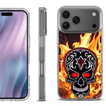 For iPhone 17 Pro Max Protective Shockproof Phone Case, by OneToughShield - Skull Flames