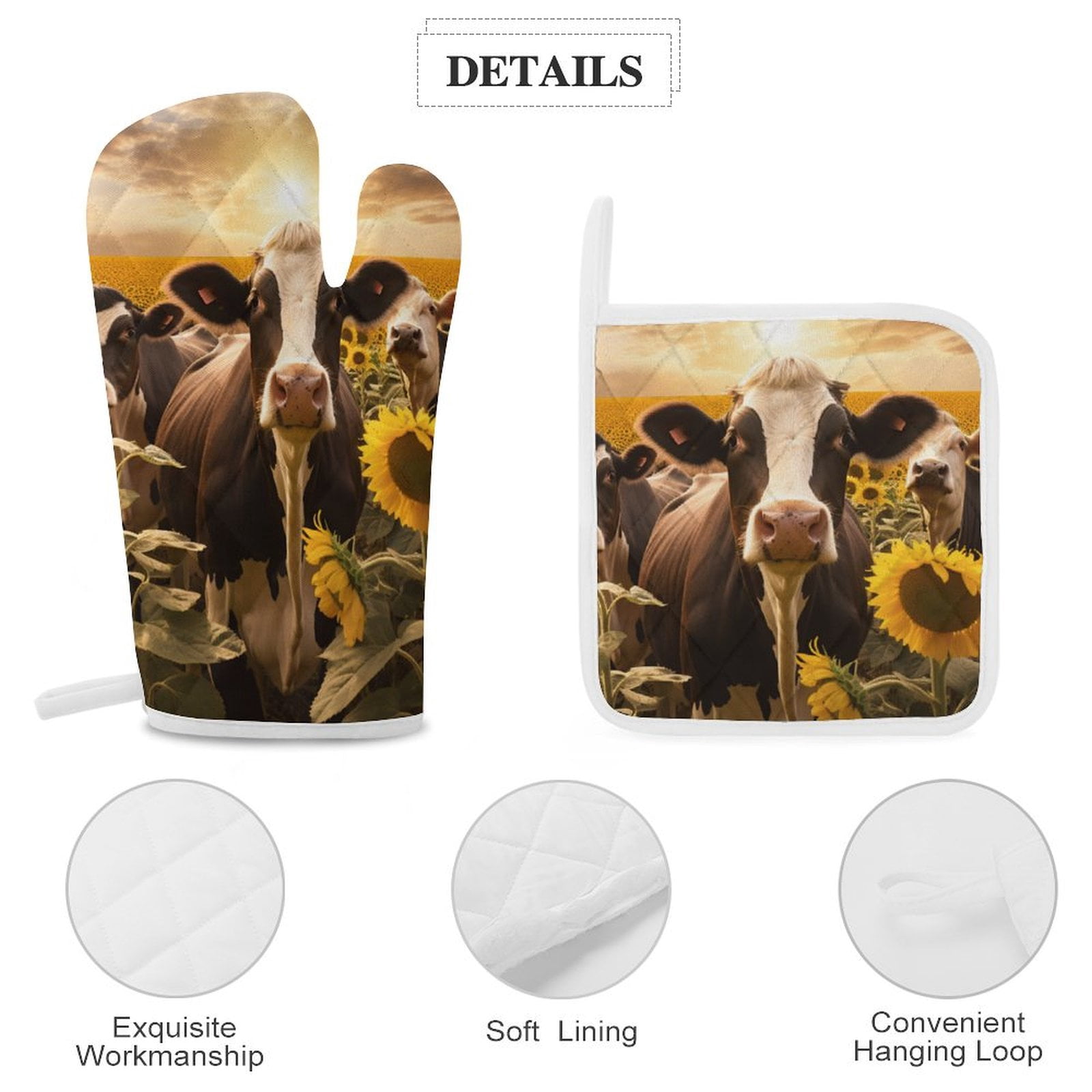 Farm Cows Oven Mitt And Pot Holder Set Oven Glove for Kitchen Baking Cooking Grilling