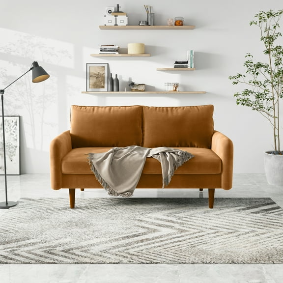 Koby Home 58" Small Space Loveseat Sofa Couch - Velvet, Comfy with Thick Cushions & Wood Frame for Living Room Apartment Eggplant