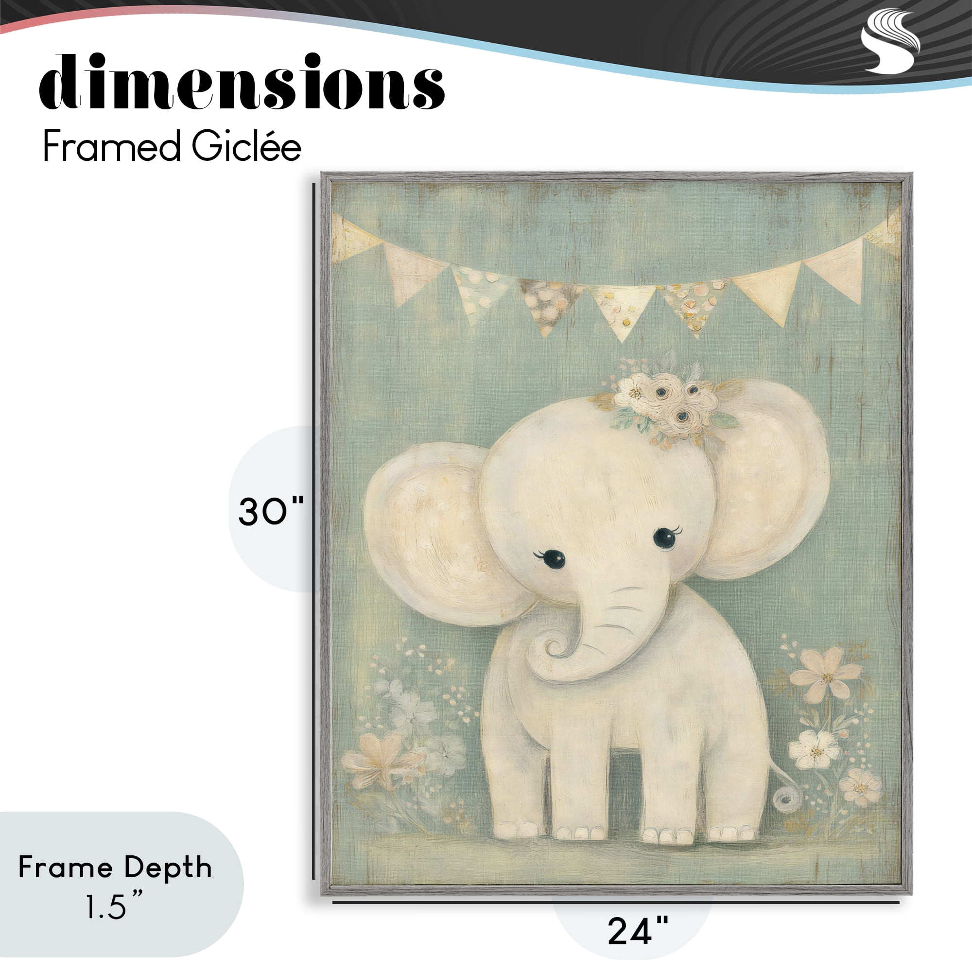 Stupell Industries Elephant with Overhead Banner Gray Framed Giclee Art, design by Ink Drop Loft