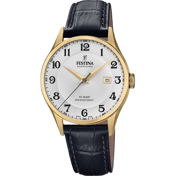 Festina F20010/1 Montre en Cuir Fabriquée en Suisse Argent