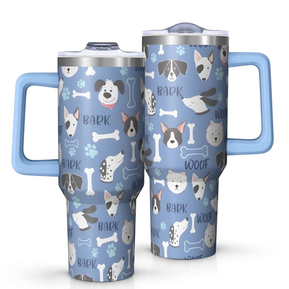 OBREWU Dog with Woof and Bark Tumbler with Handle and Lid,Dog with Woof and Bark 40oz Double Wall Vacuum Insulated Tumbler,Cups Gift for Women and Men