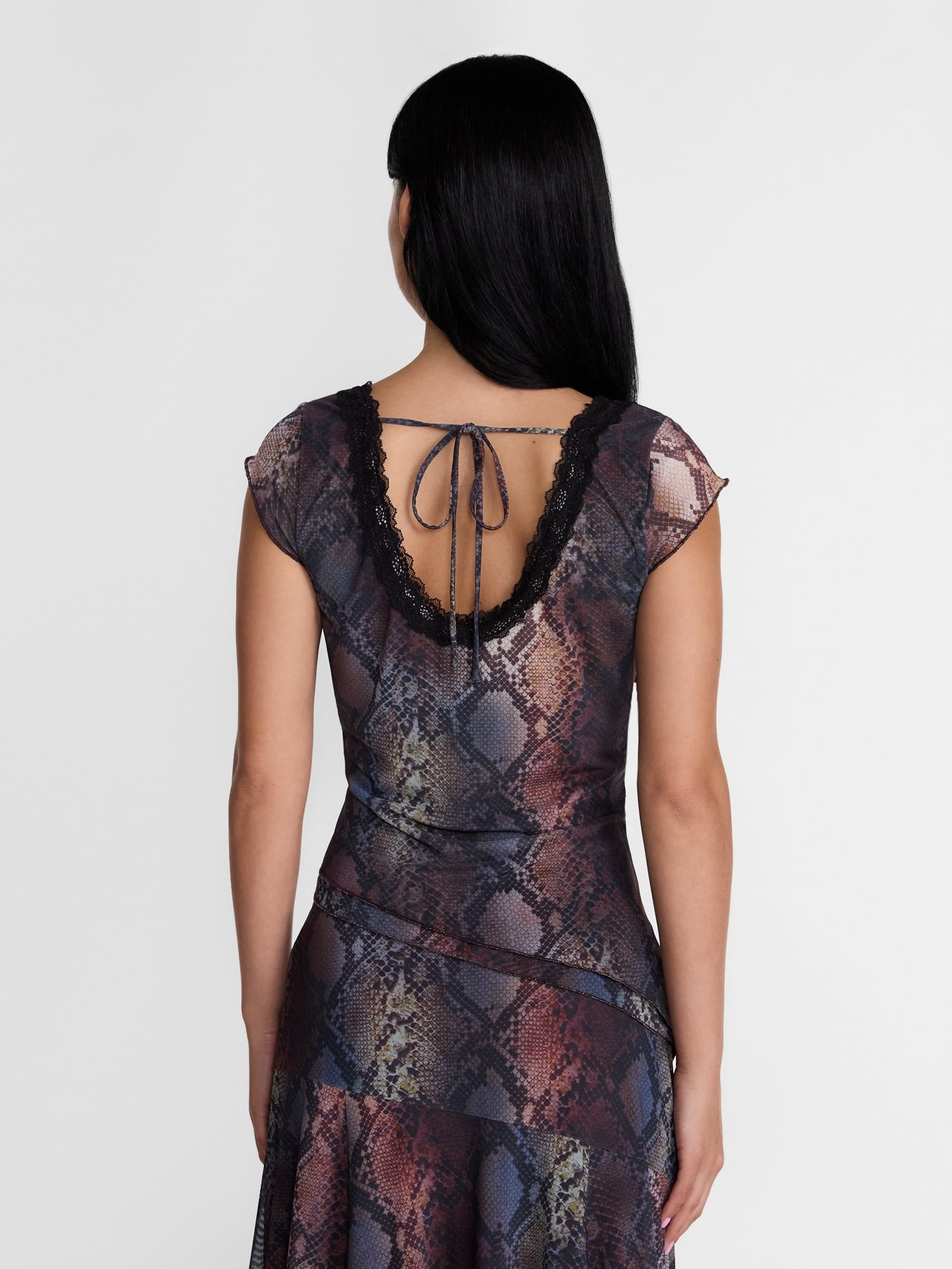 Madden NYC Women’s Asymmetrical Lace Top with Cap Sleeves, Sizes XXS-XXL