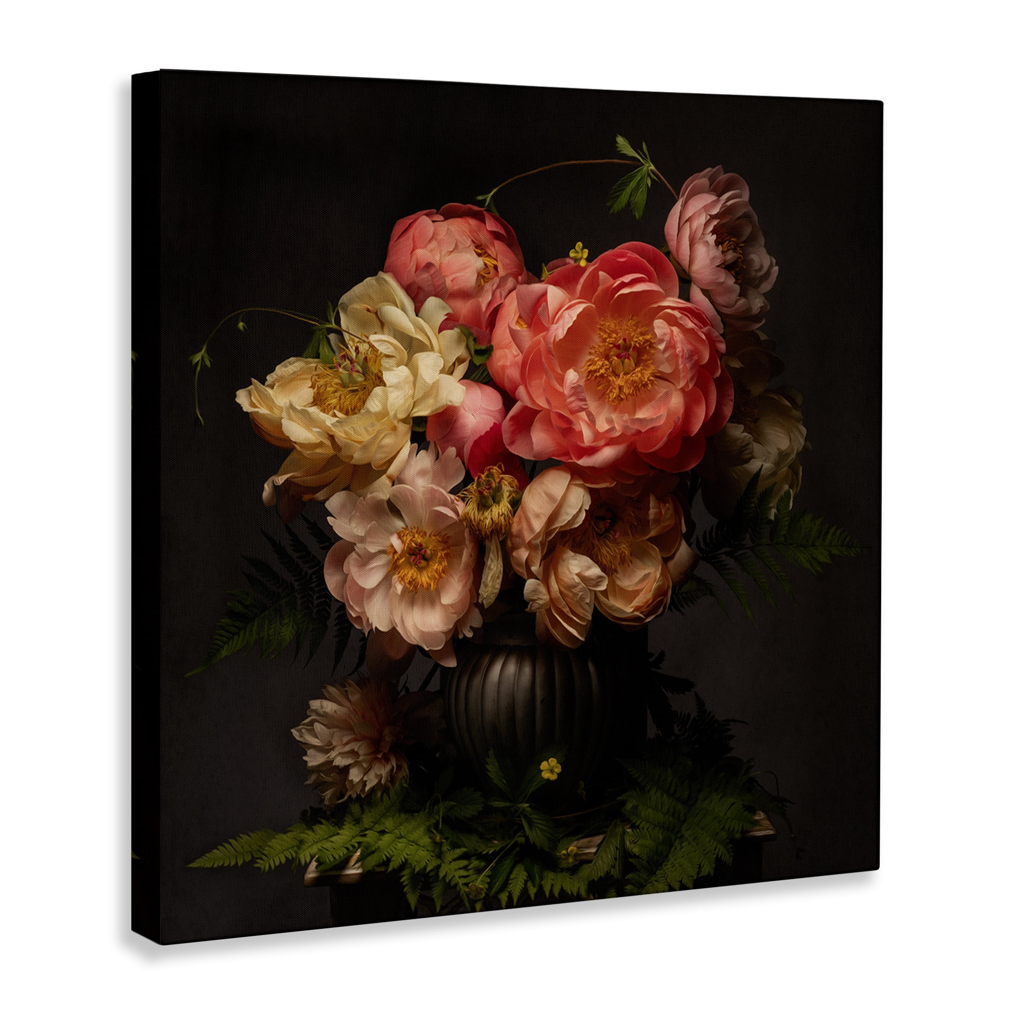 Stupell Industries Peonies & Ferns Bouquet Plants & Flowers Photography Wrapped Canvas Art Print Wall Art, 36 x 36