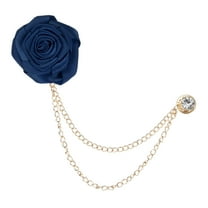 Uxcell Rose Flower Brooch Pin for Men Suit, Flower Lapel Pin with Gold Badge Tassel Chain Brooches for Wedding[Navy Blue]