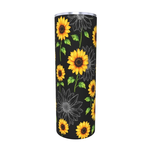 20oz Sunflower Floral Insulated Tumbler with Straw Lid Car Cup Holder Friendly Travel Coffee Cup Gift for Women with Straw