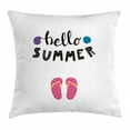 thumbnail image 1 of Summer Throw Pillow Cushion Cover, Hello Holiday Hot Days Flip Flops Pretty Seashells Typography Cursive, Decorative Square Accent Pillow Case, 18" X 18", Charcoal Grey Multicolor, by Ambesonne, 1 of 2