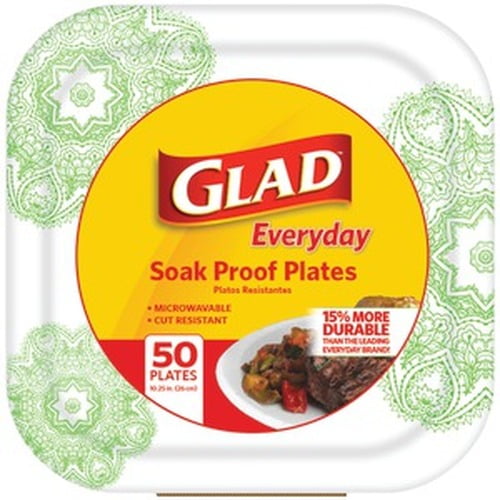 Glad BBP0102 10.25" Paper Plates, 50-ct (Square, Green Victorian)