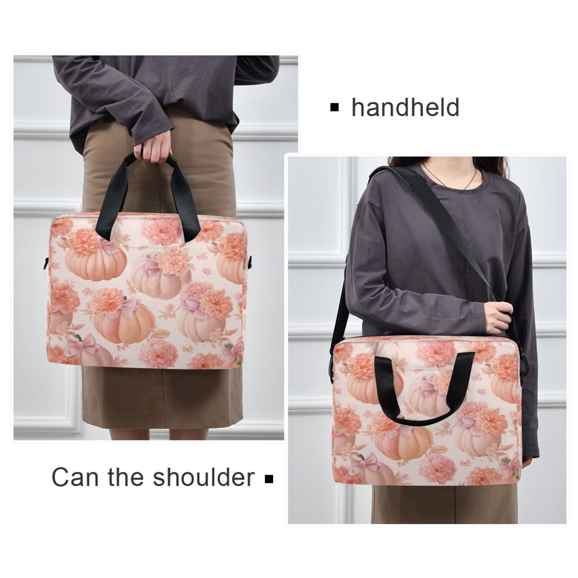 16" Laptop Tote Bag Laptop Sleeve Case Computer Briefcase for Work & Travel Pastel Pink Pumpkins