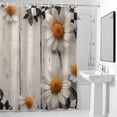 thumbnail image 4 of White Daisy Floral Fabric Shower Curtain Wood Grain Washable Shower Curtains for Bathroom, Waterproof Bath Curtain with Hooks Home Decor 72x72in, 4 of 8