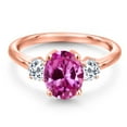 thumbnail image 3 of Gem Stone King 18K Rose Gold Plated Silver Pink Created Sapphire and White Topaz Engagement Ring for Women | 1.66 Cttw | Oval 9X7MM | Gemstone September Birthstone | Size 8, 3 of 6