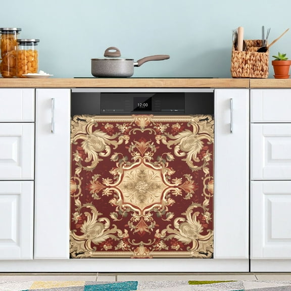 Red Bohemian Mandala Dishwasher Magnet Cover Magnetic Fridge Door Cover Home Kitchen Decor 23"x 26"