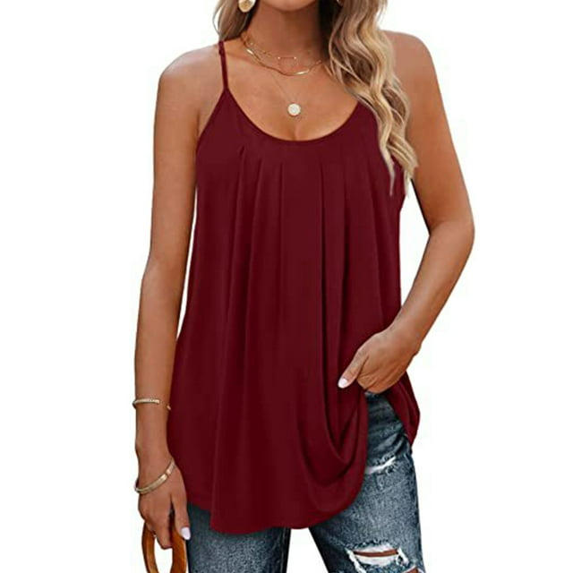 Innerwin Camisole Solid Color Women Tank Tops Party Sleeveless Loose Cami Wine Red XL