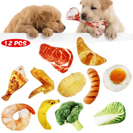 HLONK 12 Pcs Dog Squeaky Toys, Plush Dog Toy Pack, Stuffed Puppy Chew Toys Dog Toys Bulk with Squeakers, Soft Food Shape Pet Toy for Small Medium Dogs