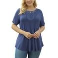 thumbnail image 3 of VERABENDI Women's Tops Plus Size Short Sleeves Loose Fit Tunic Shirts Lace patchwork round neck Lady Blouses, M-4XL, 3 of 6