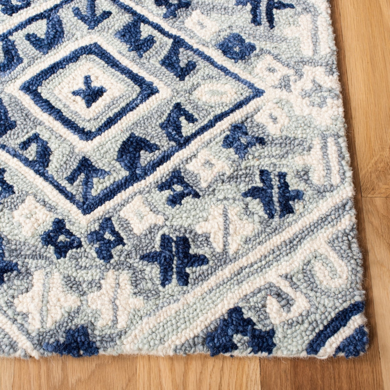 SAFAVIEH Aspen Celandine Geometric Hexagons Wool Area Rug, Grey/Navy, 5' x 8'