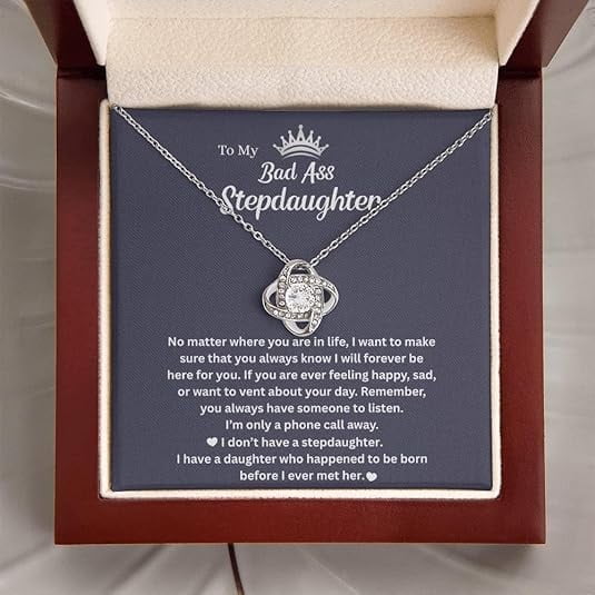To My Beautiful Bonus Daughter Necklace From Mom & Dad With Heartfelt Message Card Perfect for Birthday, Graduation, or Christmas