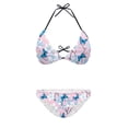 thumbnail image 2 of COEQINE Women's High Leg Bikini Padded Top Halter String Cheeky Spandex Bottoms Bikini Set 2 Piece Removable Pad Sexy Swimsuit, White Cherry Blossom Blue Butterfly Pink, S, 2 of 7