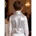 thumbnail image 3 of Moggemol Boys Sequin Dance Vest Party Formal V Neck Shiny Waistcoat 2 Button Adjustable Back Strap Silver 12, 3 of 5