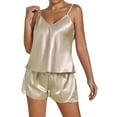 thumbnail image 1 of Conjunto de pijama sexy con cuello en V y encaje para mujer: conjunto de pantalones cortos de color liso, material de poliéster, tallas S-XXL, dos piezas (top y pantalones), 1 of 7