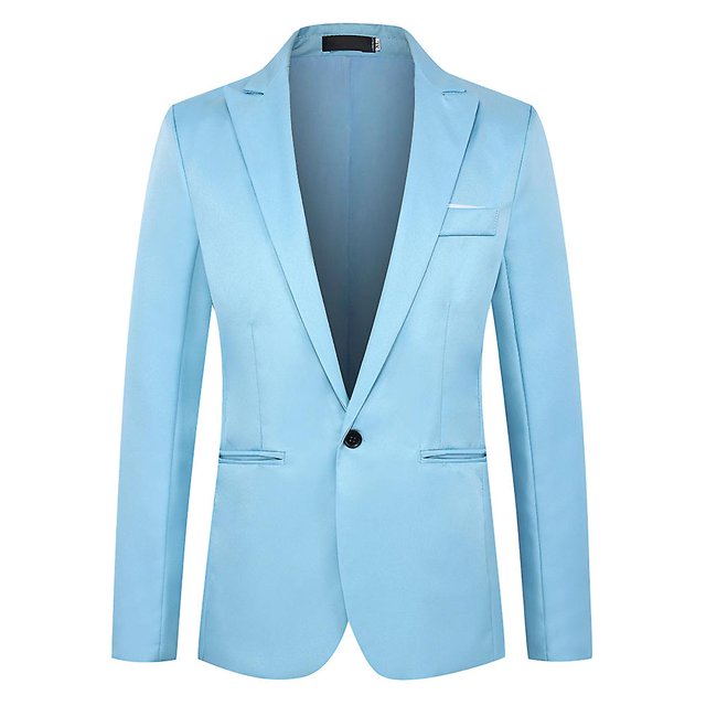 Men Plain One Button Blazer Coat Lapel Business Formal Jacket