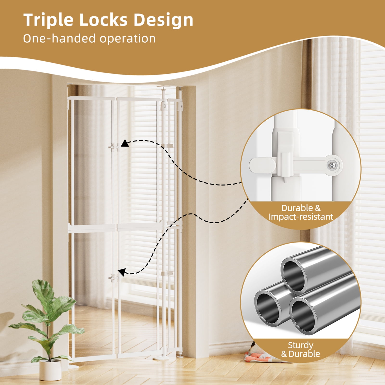 74-98" Extra Tall Cat Gate, 33.86-41.34, Transparent Double Doors, No Drilling Pressure Mount Pet Gate for Doorways/Stairs/Kitchen/Home, Auto Close, White