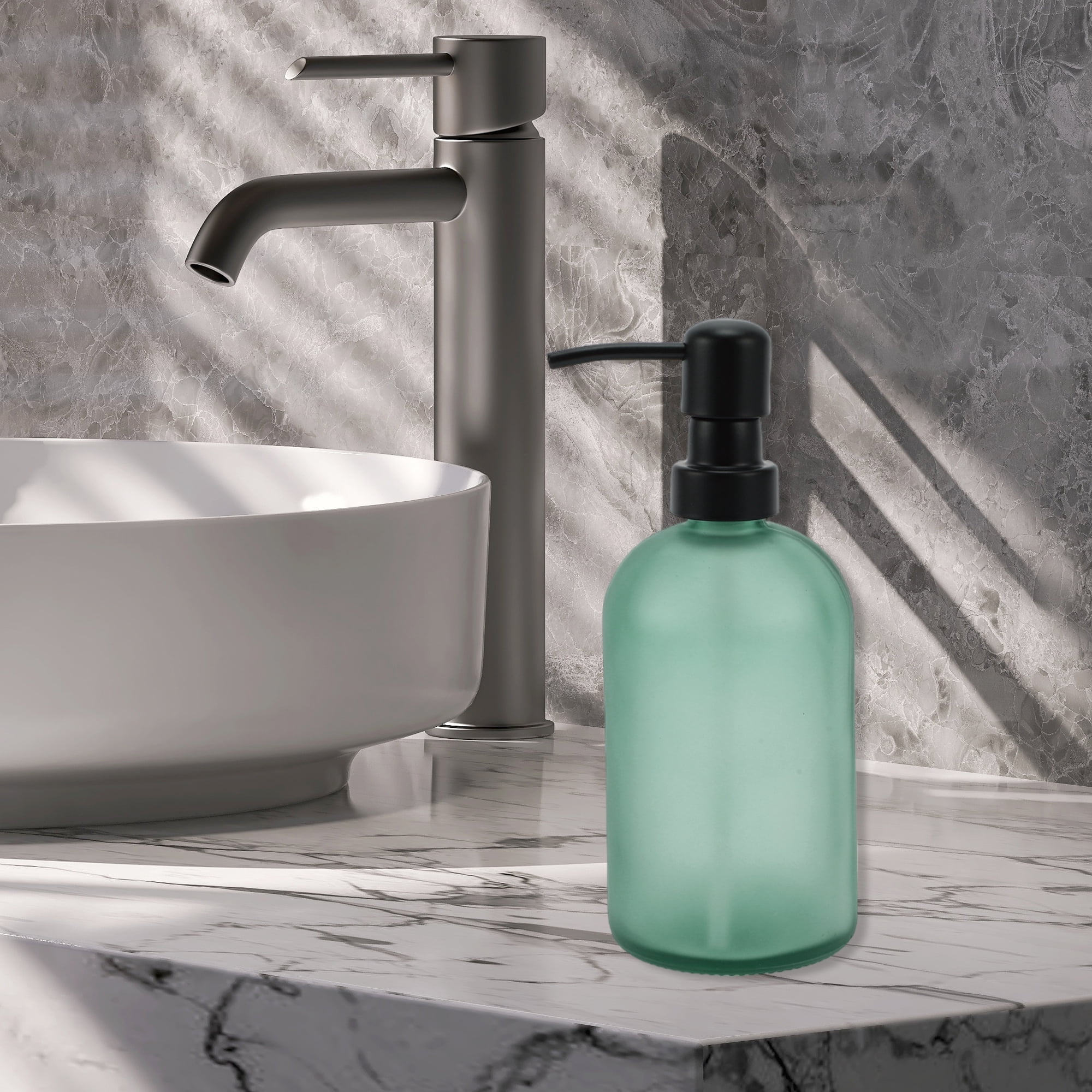 Unique Bargains 1 Pc Simple Cylindrical Soap Pump Dispenser for Hotel 400ml Lake Blue Black