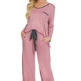 thumbnail image 5 of INSPIRE CHIC Women's Pajama Set Soft Modal Contrast Color Long Sleeve Shirt and Pants Sleepwear 2pcs M Pink, 5 of 5