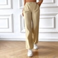 thumbnail image 2 of Pantalones de trabajo informales de mujer con cintura elástica, pierna ancha y bolsillos, 2 of 6