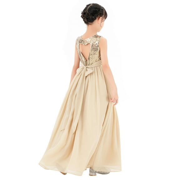 Ekidsbridal Chiffon Sequins Heart Cutout Flower Girl Dresses for Wedding Reception Communion Baptism Father Daughter Dance SH1 10