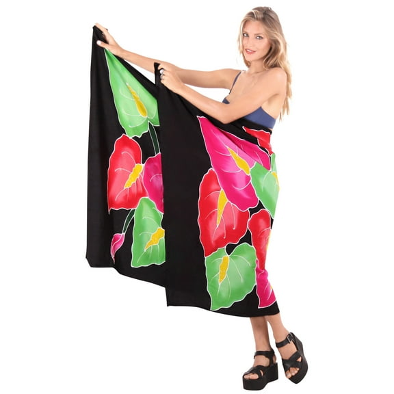 HAPPY BAY Women's Beachwear Summer Beach Wrap Bikini Wraps Sarong Coverups Skirt Bathing suit Swimsuit Swimwear Swim Cover up for Women One Size Black, Leaves