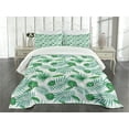 thumbnail image 3 of Ambesonne Polynesian Quilted Bedspread Set 3 Pcs, Watercolor Leafage, King Size, Green and Almond Green, 3 of 5