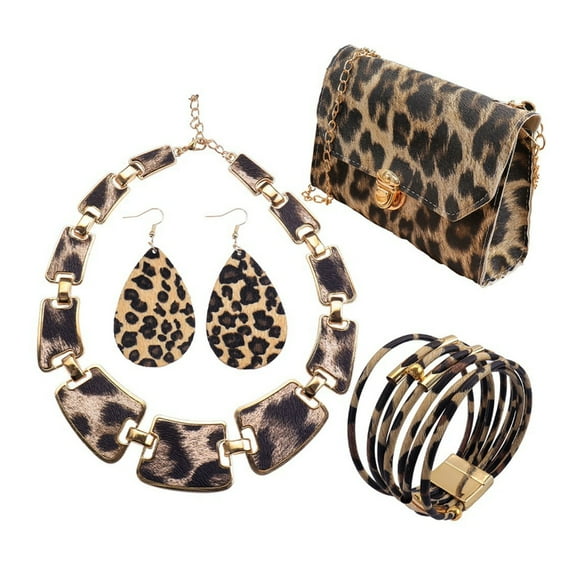 Leopard Pattern Accessories Jewelry Bundle with Purse Earrings Bracelet Necklace Handmade Animal Print Accessory