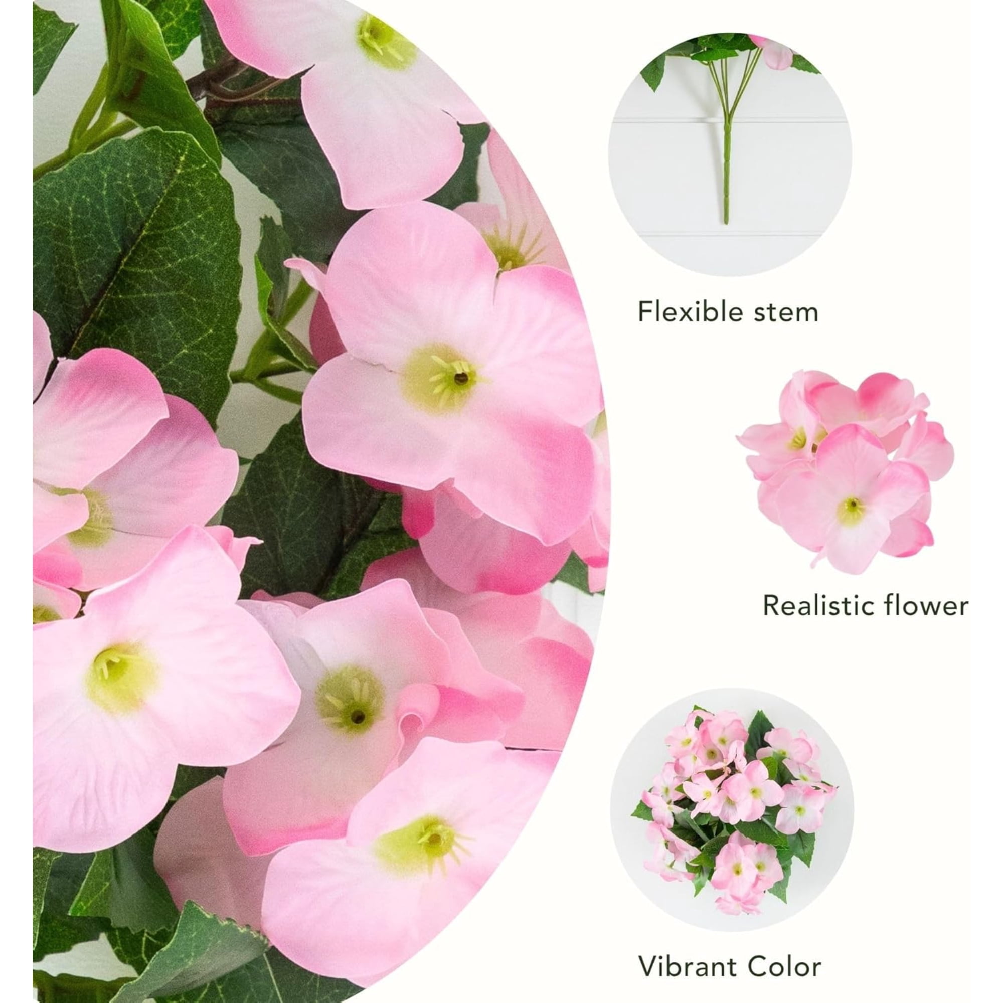 Nearly Natural UV-Resistant Artificial Hydrangea Outdoor Bush Plant - 14" - Pink - Set of 6