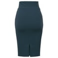 thumbnail image 3 of A2Y Women's Basic Solid Ponte Knee Length Slit Techno Span High Waist Pencil Skirt Navy S, 3 of 3