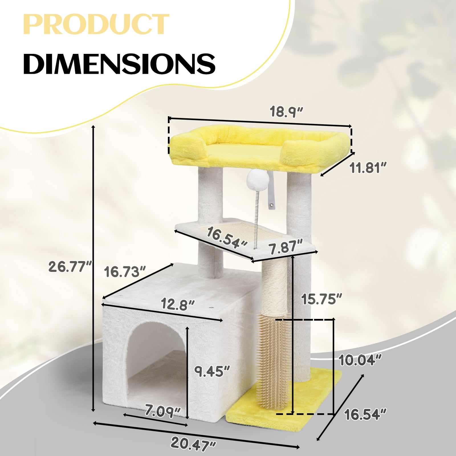 Ktaxon 27.5in Cat Tree, Multi-Level Tower with Scratching Post & Pad, Padded Bed for Kittens & Indoor Cats, White & Yellow